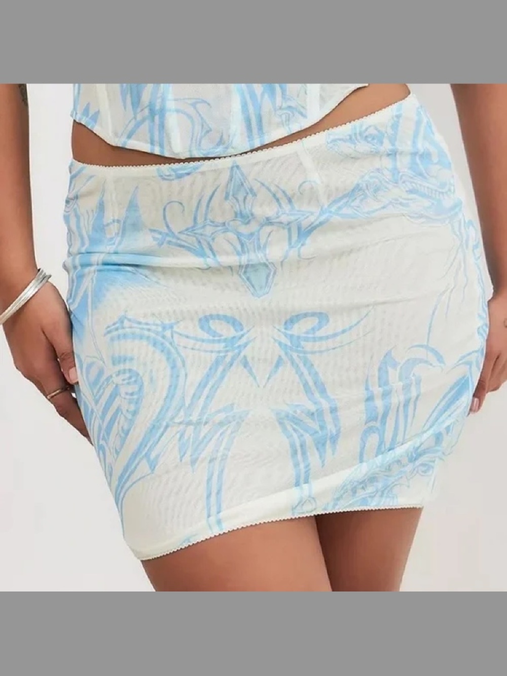 Miaou x Urban Outfitters Blue Print Mesh Skirt